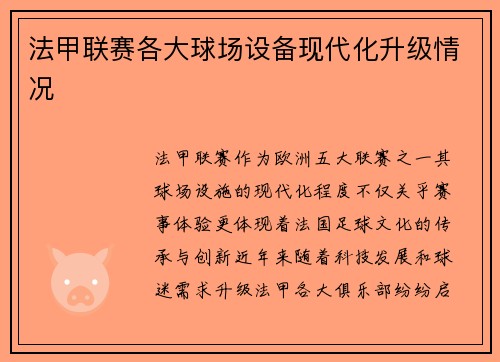 法甲联赛各大球场设备现代化升级情况